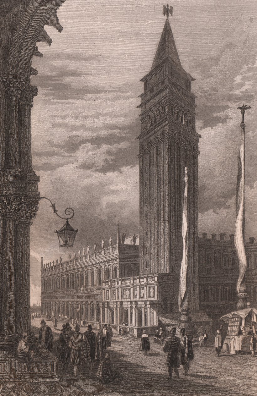 Vista do campanário de São Marcos em Veneza, Veneto, Itália, gravura em aço segundo desenho de Samuel Prout (1783-1852), cerca de 15x11,5 cm 作： サミュエル・プラウト