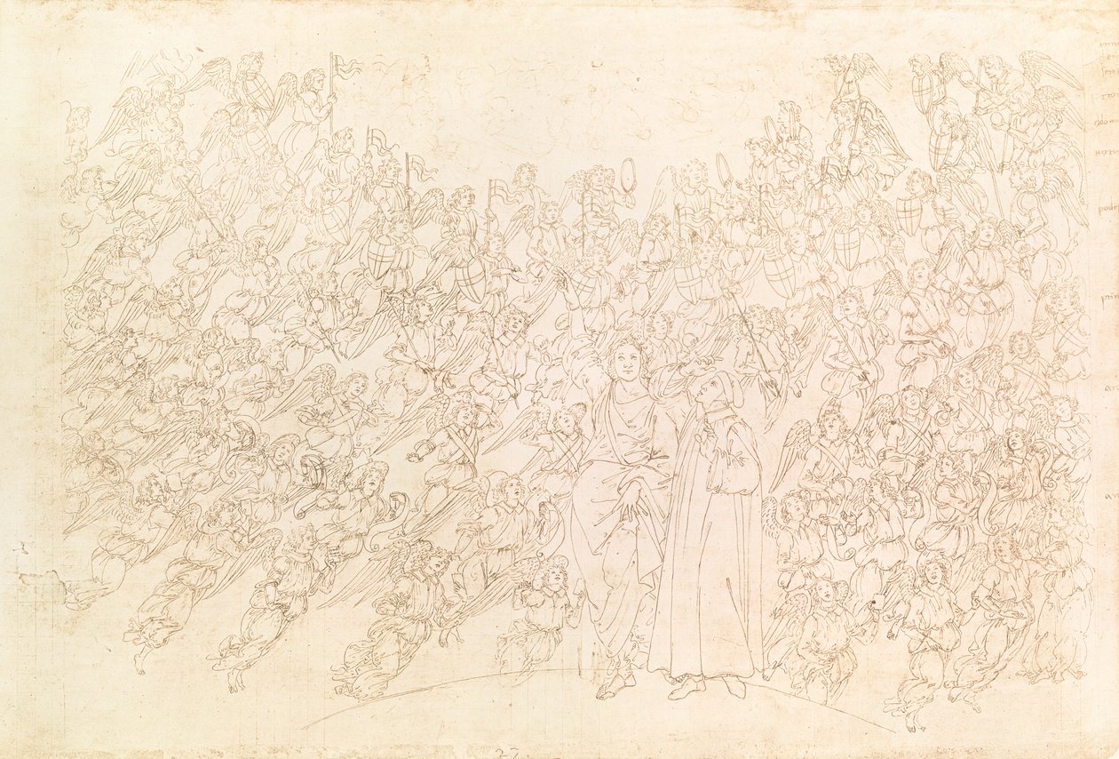 ダンテの「神の喜劇」からのダンテとベアトリス、1480年頃 作： Sandro Botticelli
