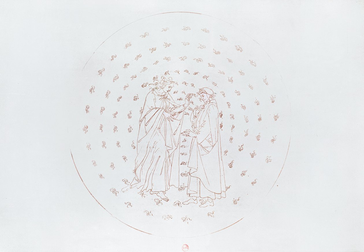 ダンテとベアトリス、ダンテ・アリギエーリによる「神の喜劇」（1265-1321）c.1480 作： Sandro Botticelli