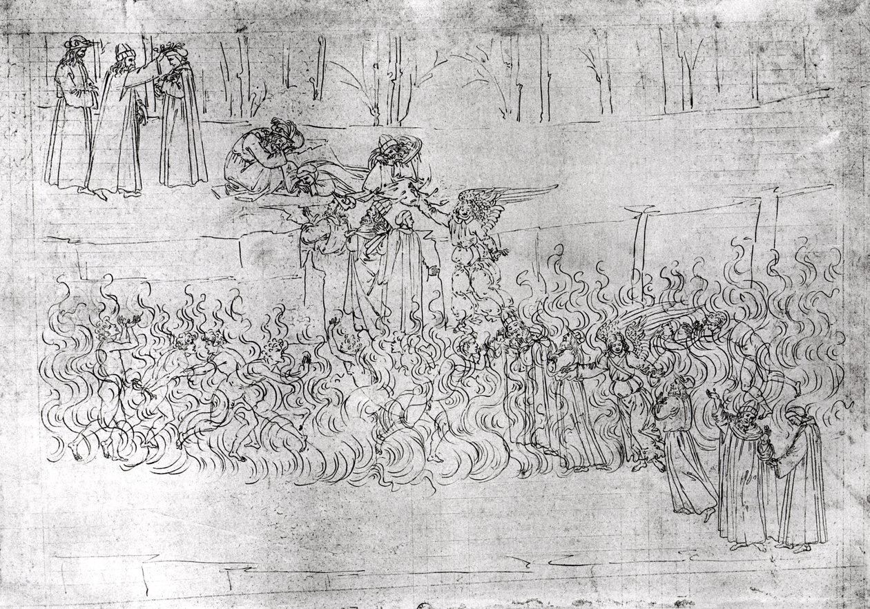 煉獄、ダンテアリギエーリ作「神の喜劇」（1265-1321）c.1480 作： Sandro Botticelli