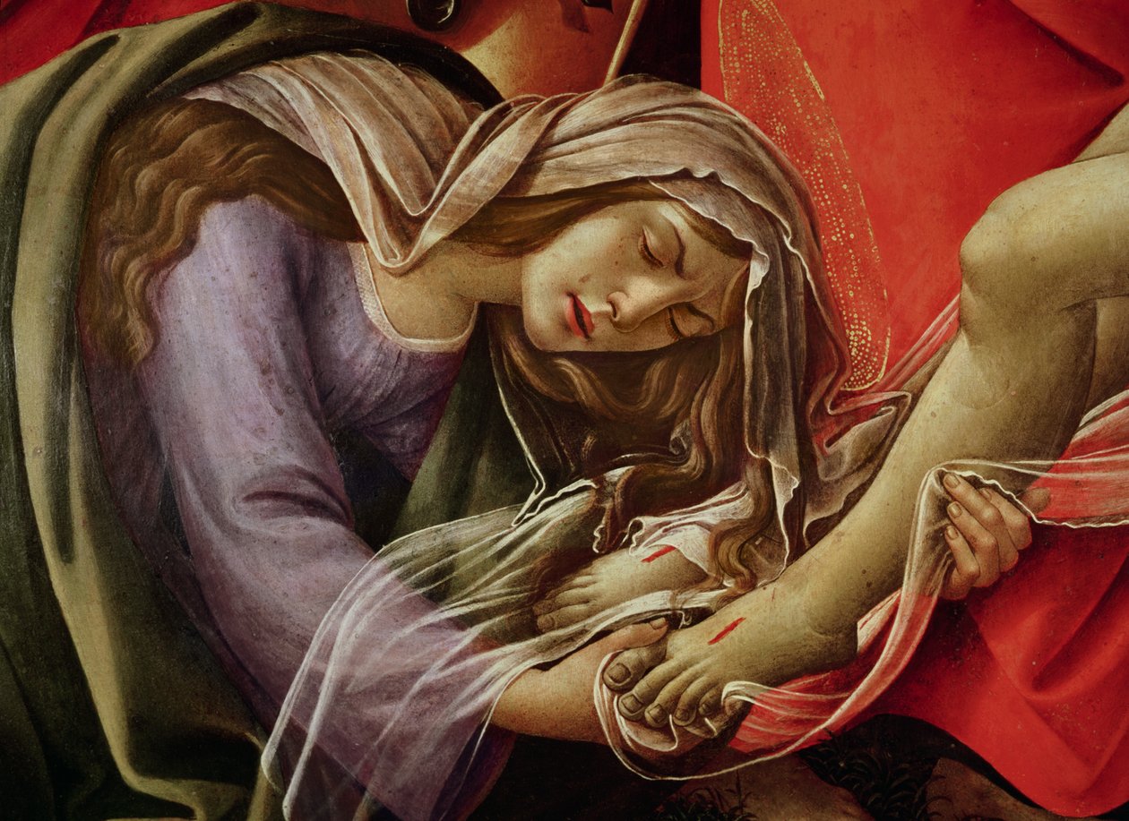 キリストの哀悼、マグダラのマリアとキリストの足の詳細、1490年 作： Sandro Botticelli