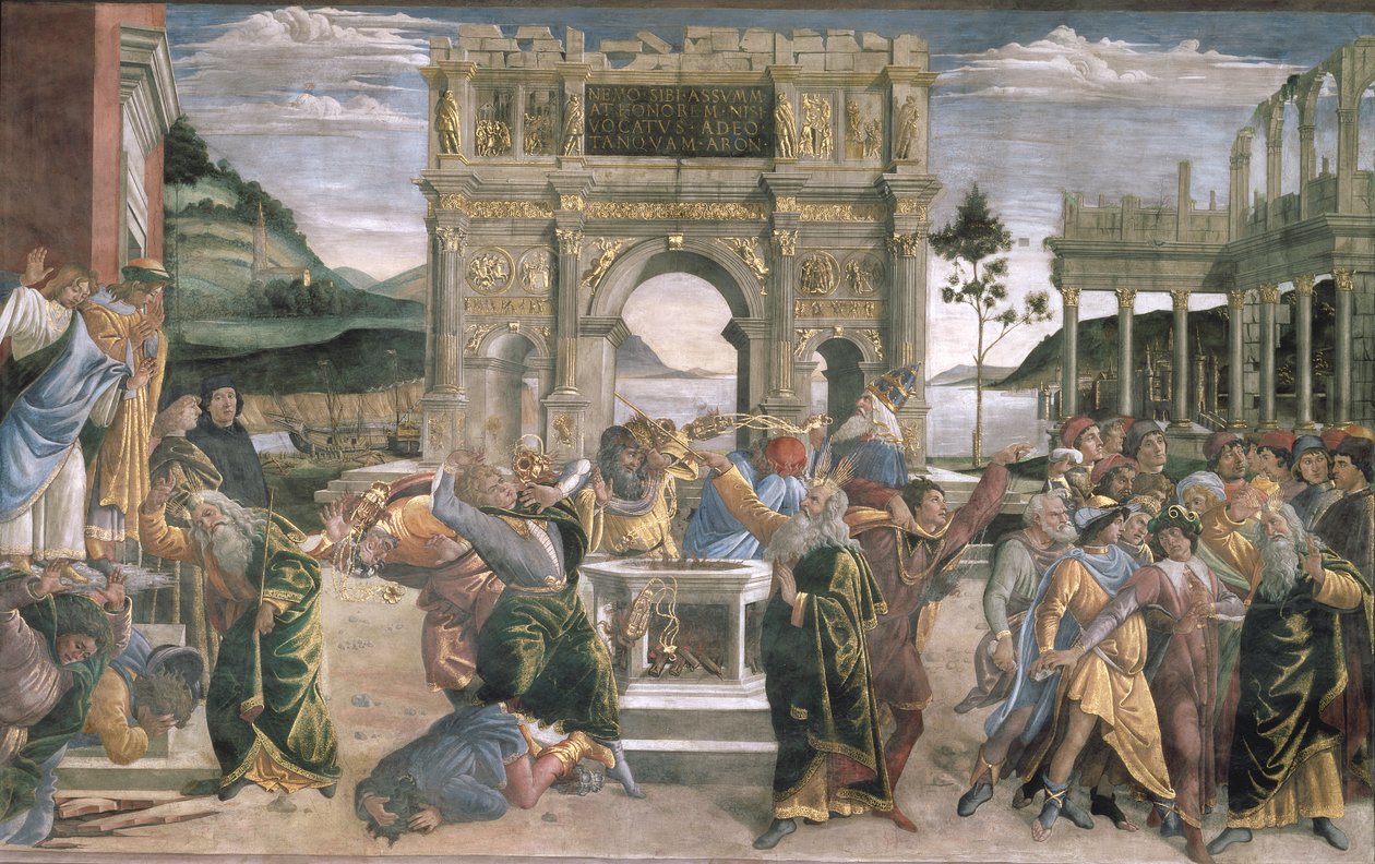 コラー、デーサンとアビラムの罰、1481 作： Sandro Botticelli