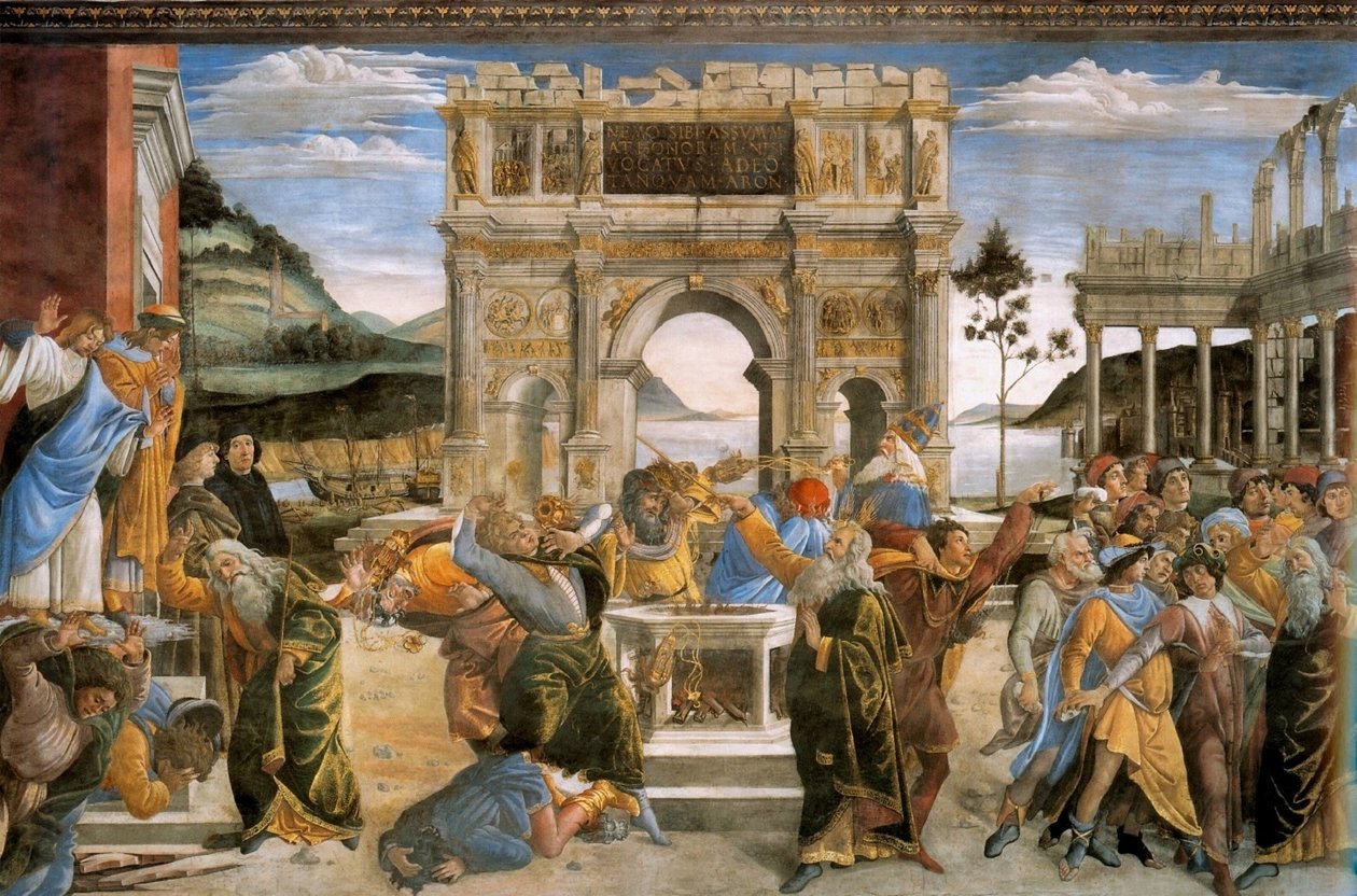コラの罰とモーセとアーロンの石打ち 作： Sandro Botticelli