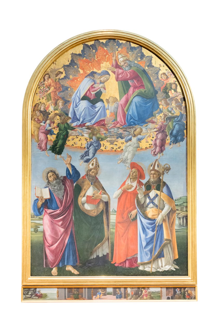 Coroação da Virgem com anjos e São João Evangelista, Santo Agostinho 作： Sandro Botticelli