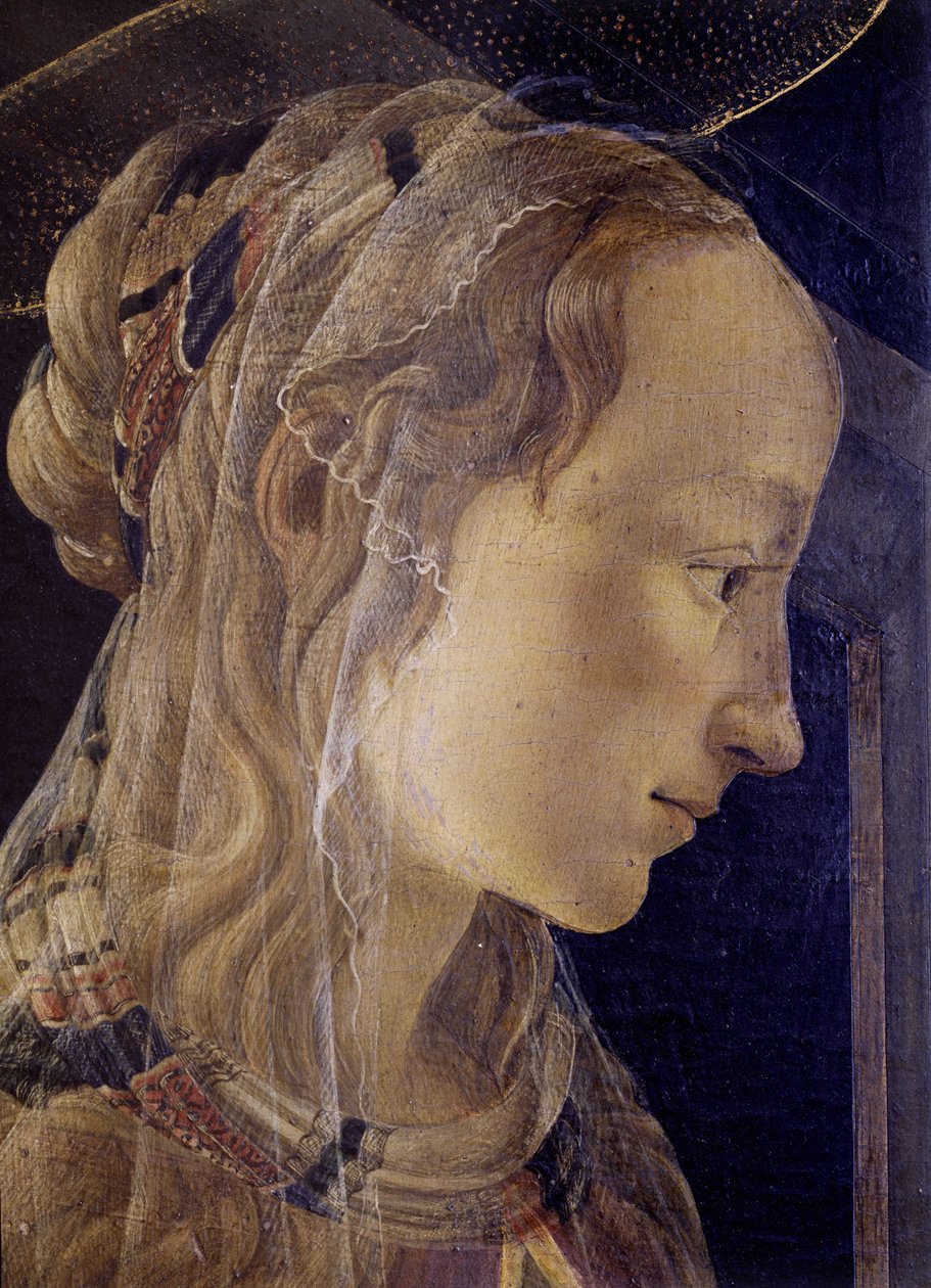 Saint-Ambroise (Saint Ambroise) または Retable des Convers の祭壇画。 アレクサンドリアの聖カタリナのディテール。 Sandro Botticelli (1445-1510) として知られる Alessandro di Mariano dei Filipepi の絵画。 キャンバスにテンペラ 作： Sandro Botticelli