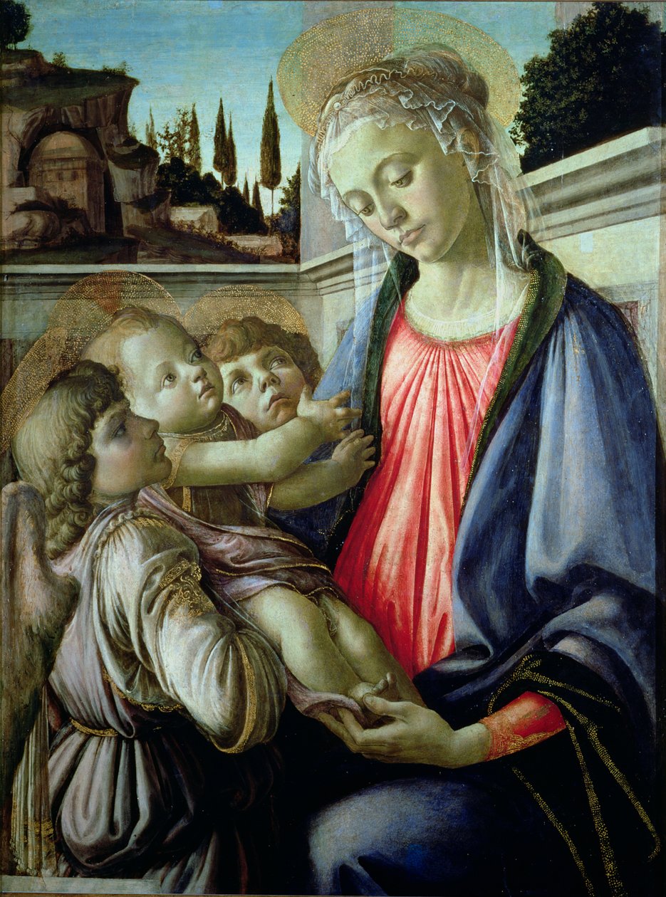 天使のいるマドンナと子供（パネルにテンペラ 作： Sandro Botticelli