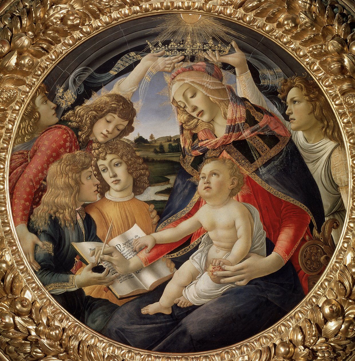 マニフィカトの聖母」または「聖母と子と5人の天使」（木にテンペラ 作： Sandro Botticelli