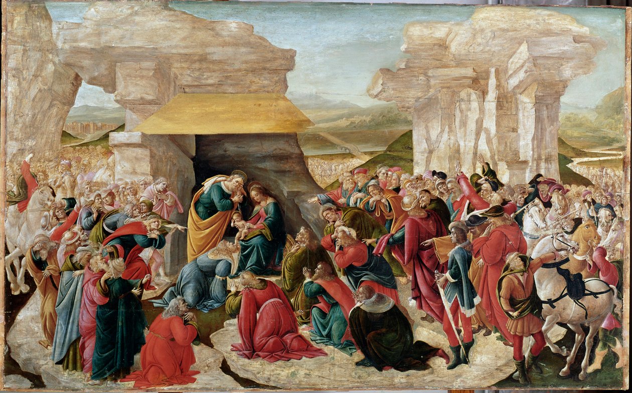 マギの礼拝」（未完の絵画、1500年頃 作： Sandro Botticelli