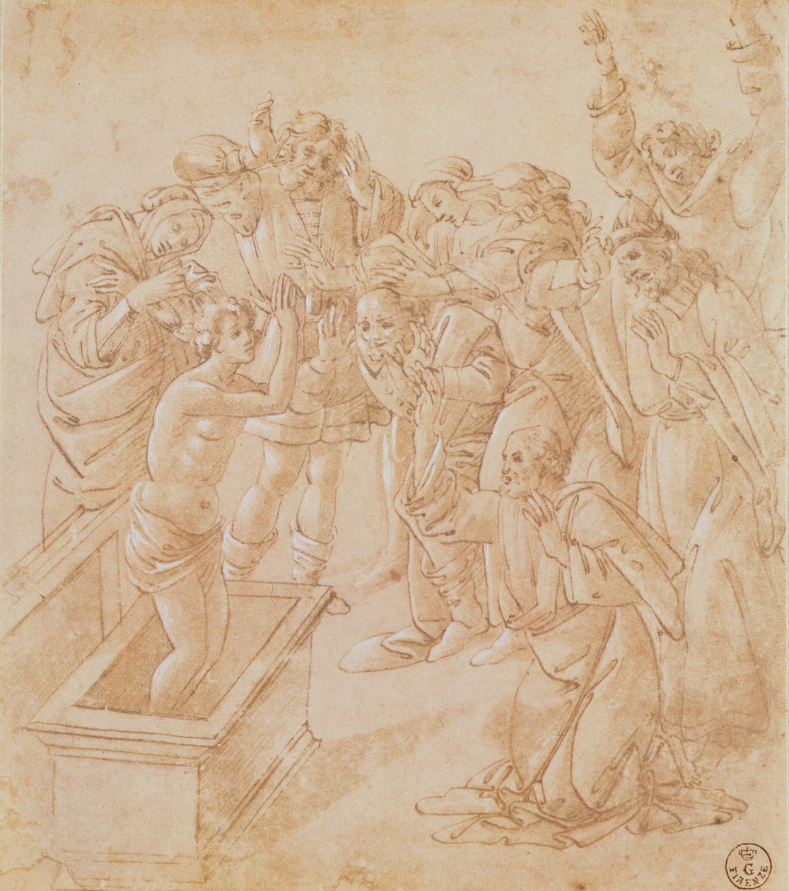 ラザロの蘇生」（ペンとインク、ガッシュ 作： Sandro Botticelli