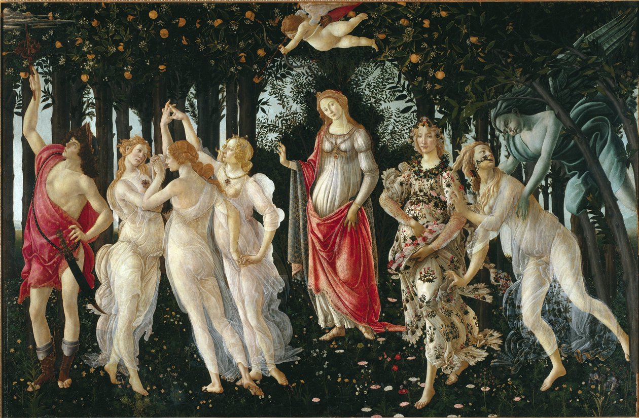 春（詳細） - テンペラ オンウッド 作： Sandro Botticelli
