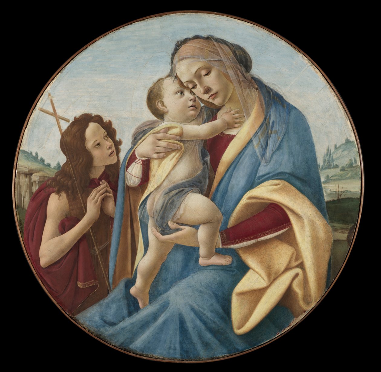 聖母子と幼い洗礼者ヨハネ 1490年頃 テンペラ・油彩・木 作： サンドロ (1444/5-1510) ボッティチェリ