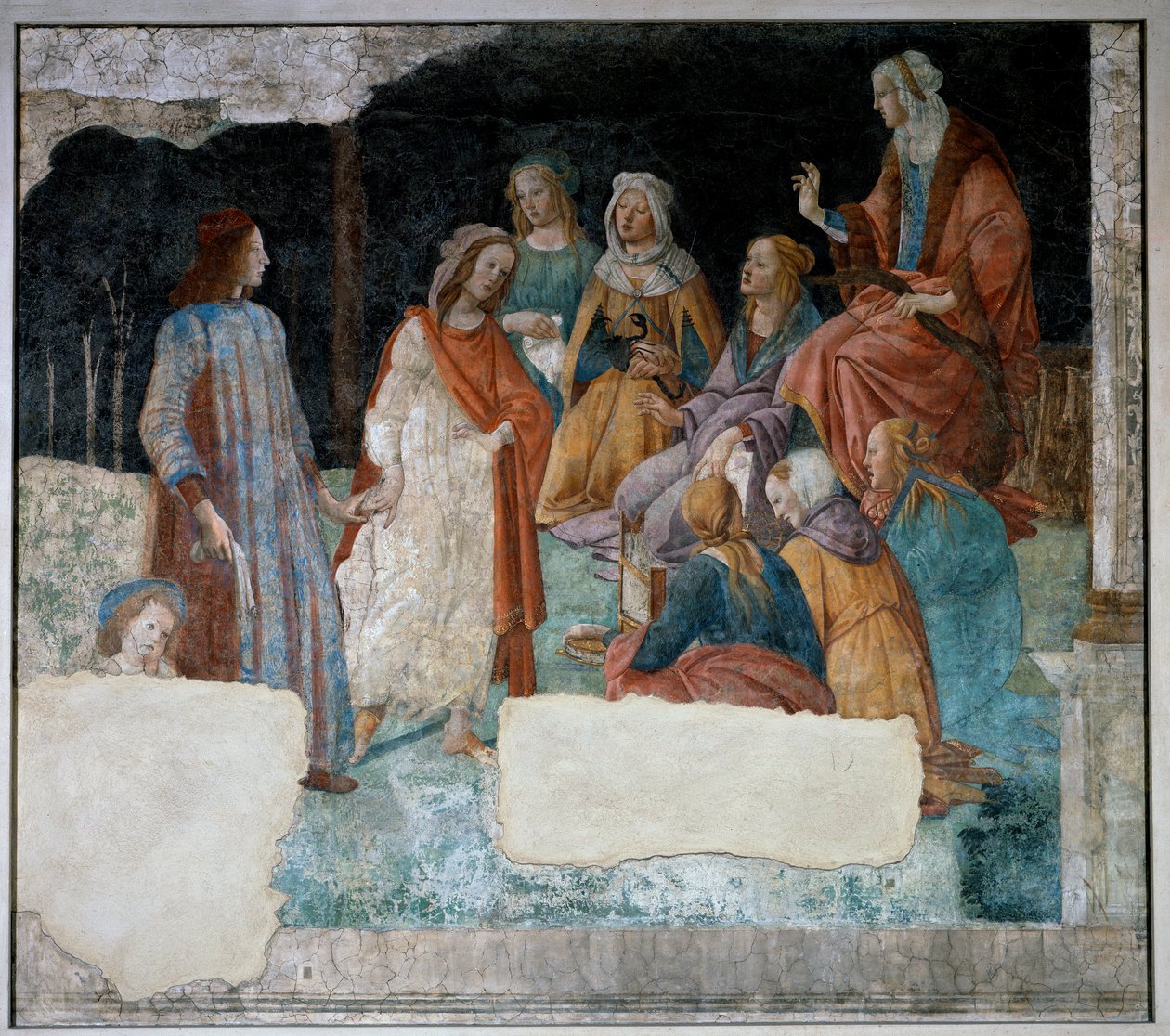 7人のリベラルアーツの集会に導かれた若者。レムミ荘のフレスコ画