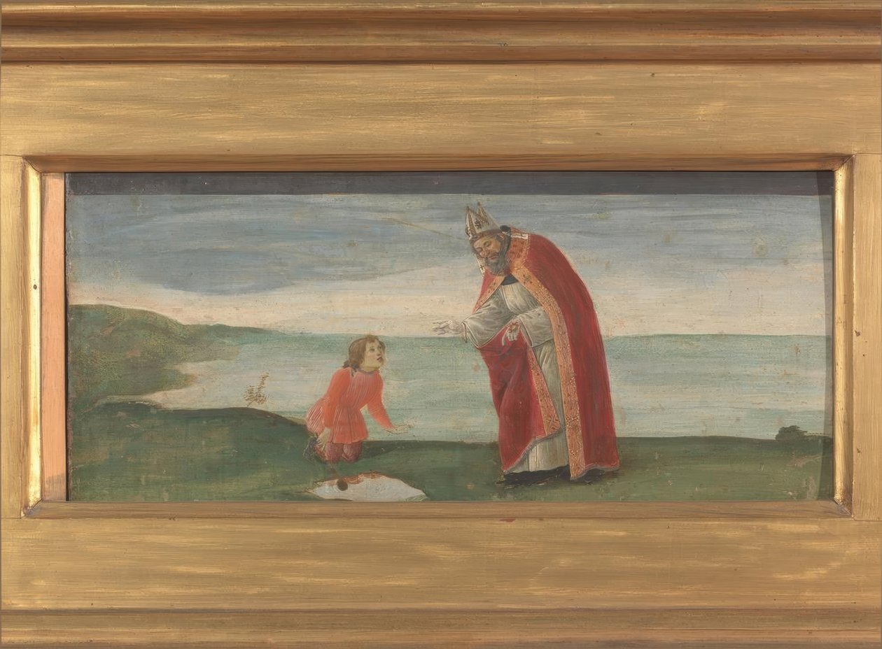 セントオーガスティンと海のビーチで少年 作： Sandro Botticelli