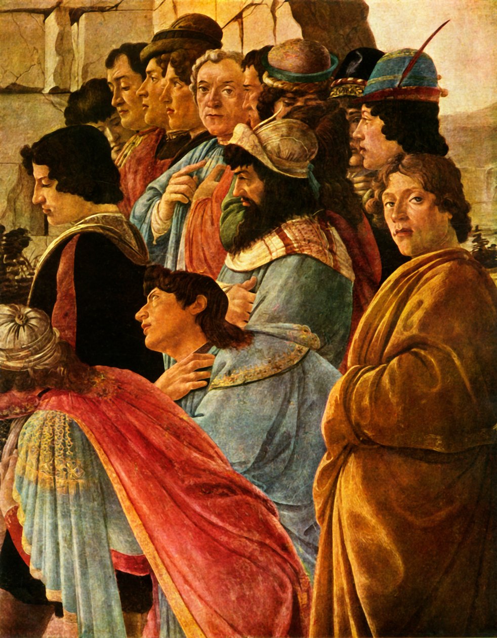 ボティッチェリツェのセルフポートレートを含む、マギの礼拝の詳細、1475、1937。 作： Sandro Botticelli
