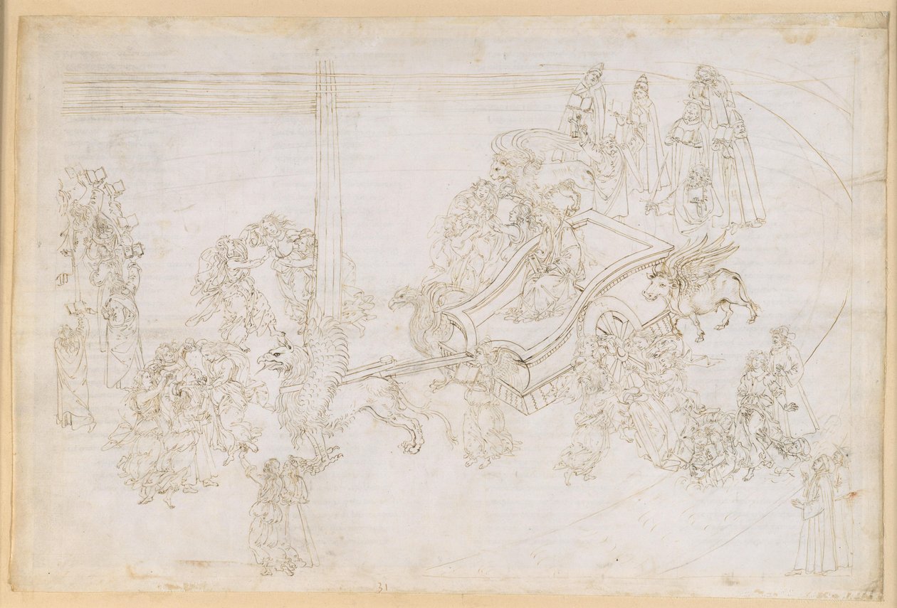 『神曲』、煉獄篇第31歌。地上の楽園：ダンテの告白；ベアトリーチェが顔を現す 作： Sandro Botticelli