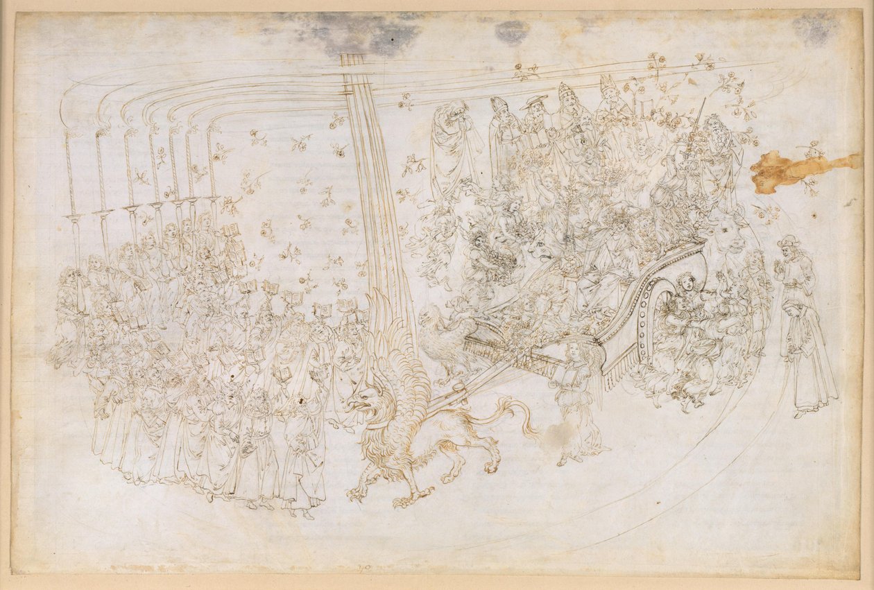 『神曲』、煉獄篇第30歌。地上の楽園：勝利の戦車に乗るベアトリーチェ 作： Sandro Botticelli