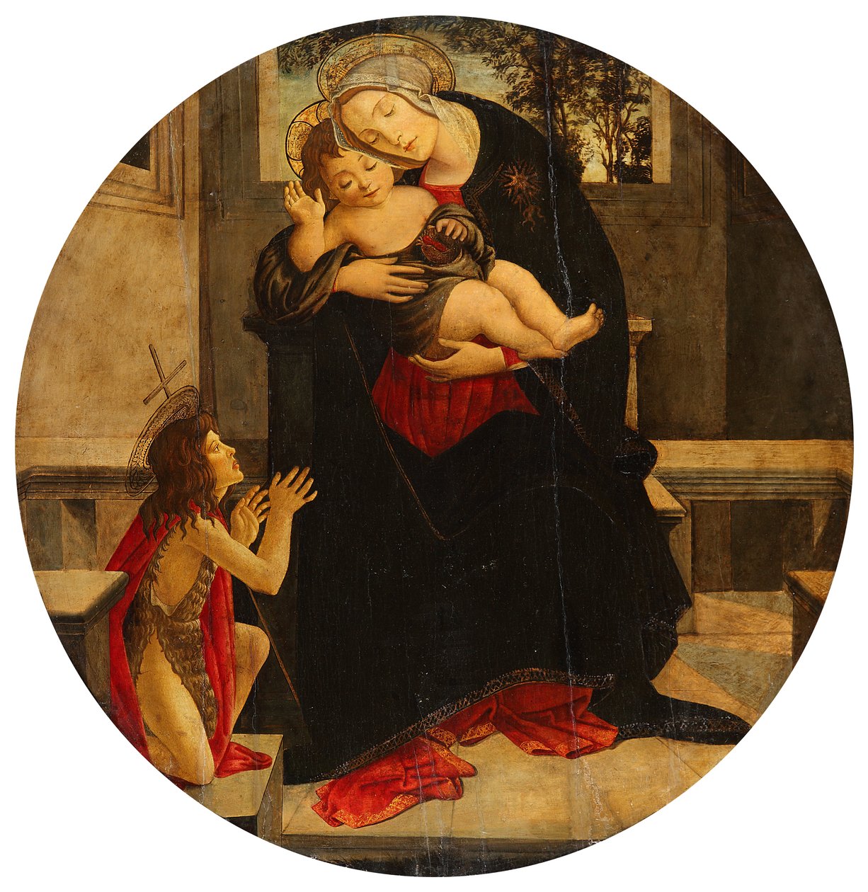 幼子を抱くマリアと少年ヨハネ 作： Sandro Botticelli