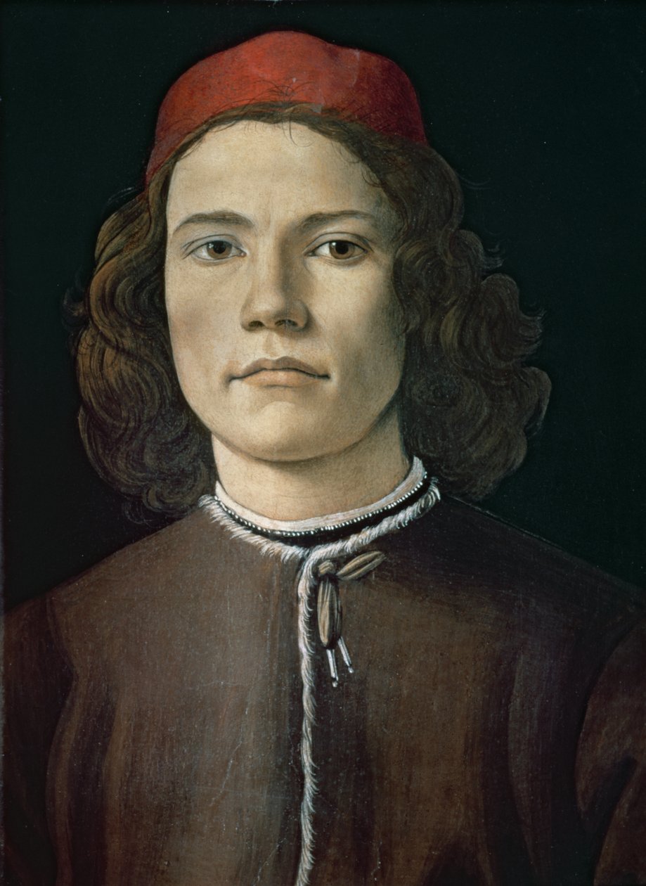 若い男の肖像、c.1480-85（パネルに油彩と油彩） 作： Sandro Botticelli