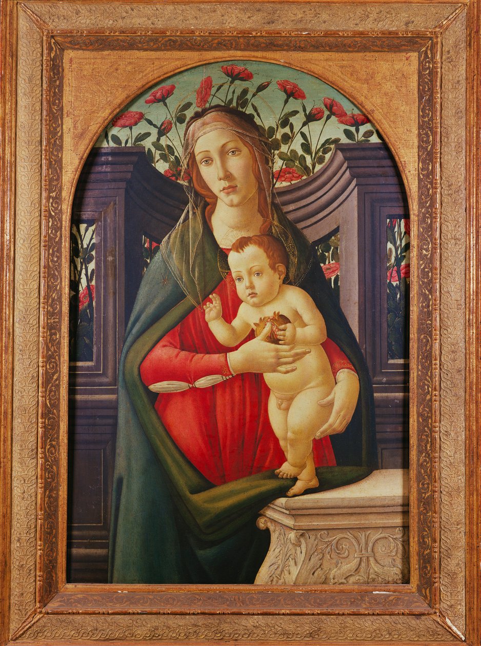 バラで飾られたニッチのマドンナと子供 作： Sandro Botticelli