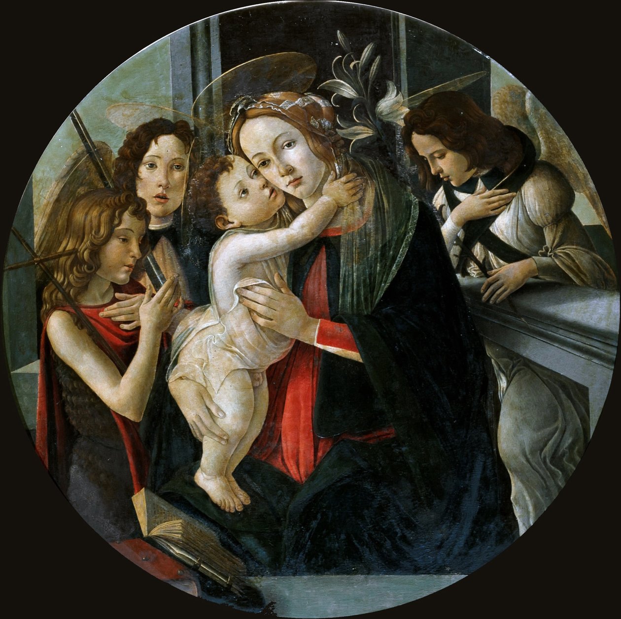 聖ヨハネと二人の天使とマドンナと子供。 作： Sandro Botticelli