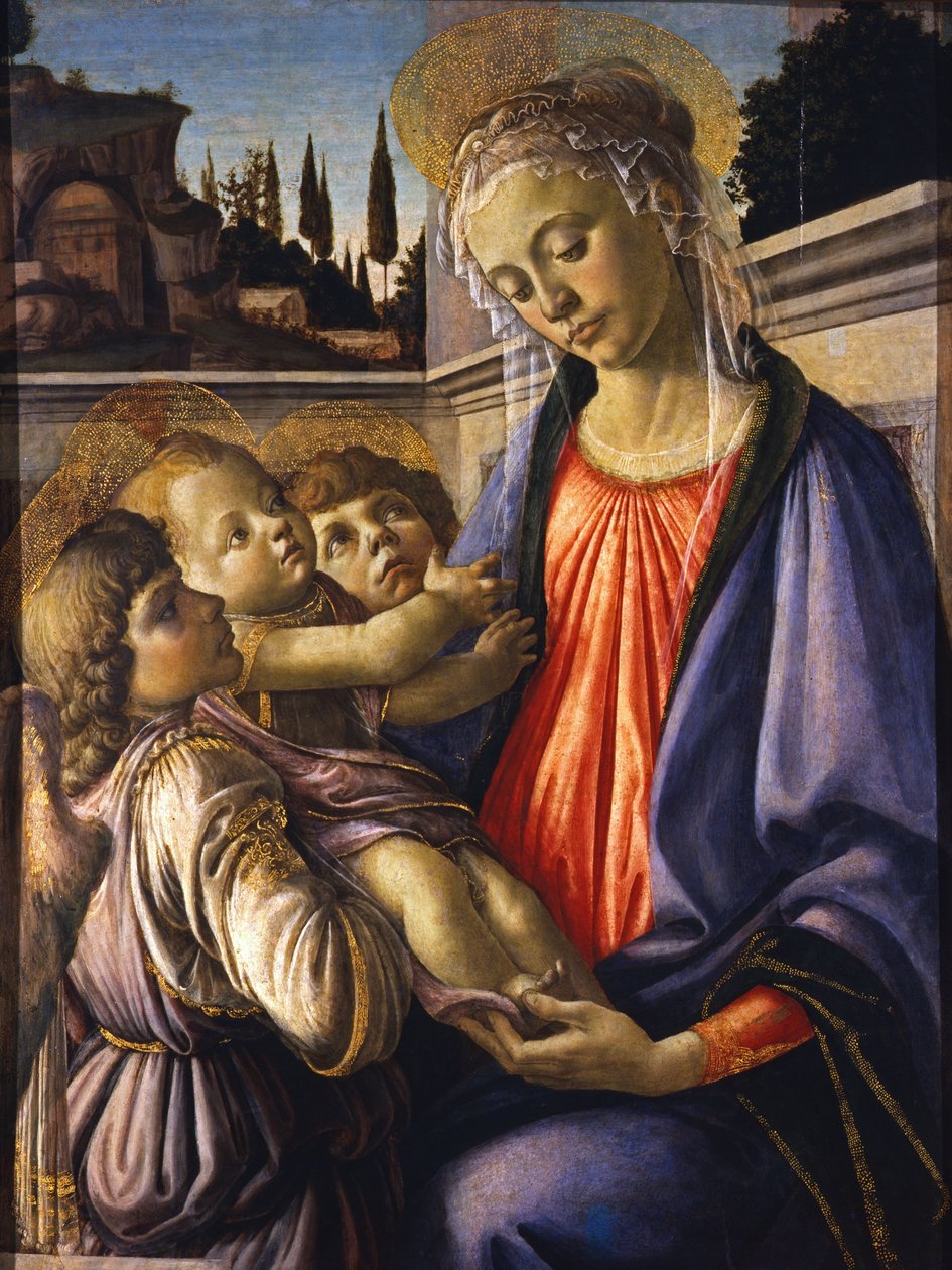 2人の天使の聖母子、1470年頃。 作： Sandro Botticelli