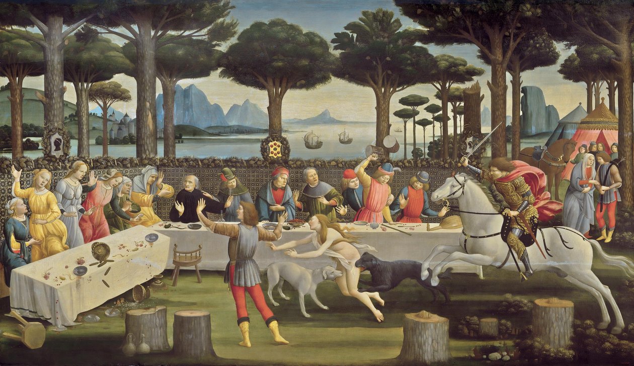 ナスタージオ・デッリ・オネスティの物語、3コマ目 作： Sandro Botticelli