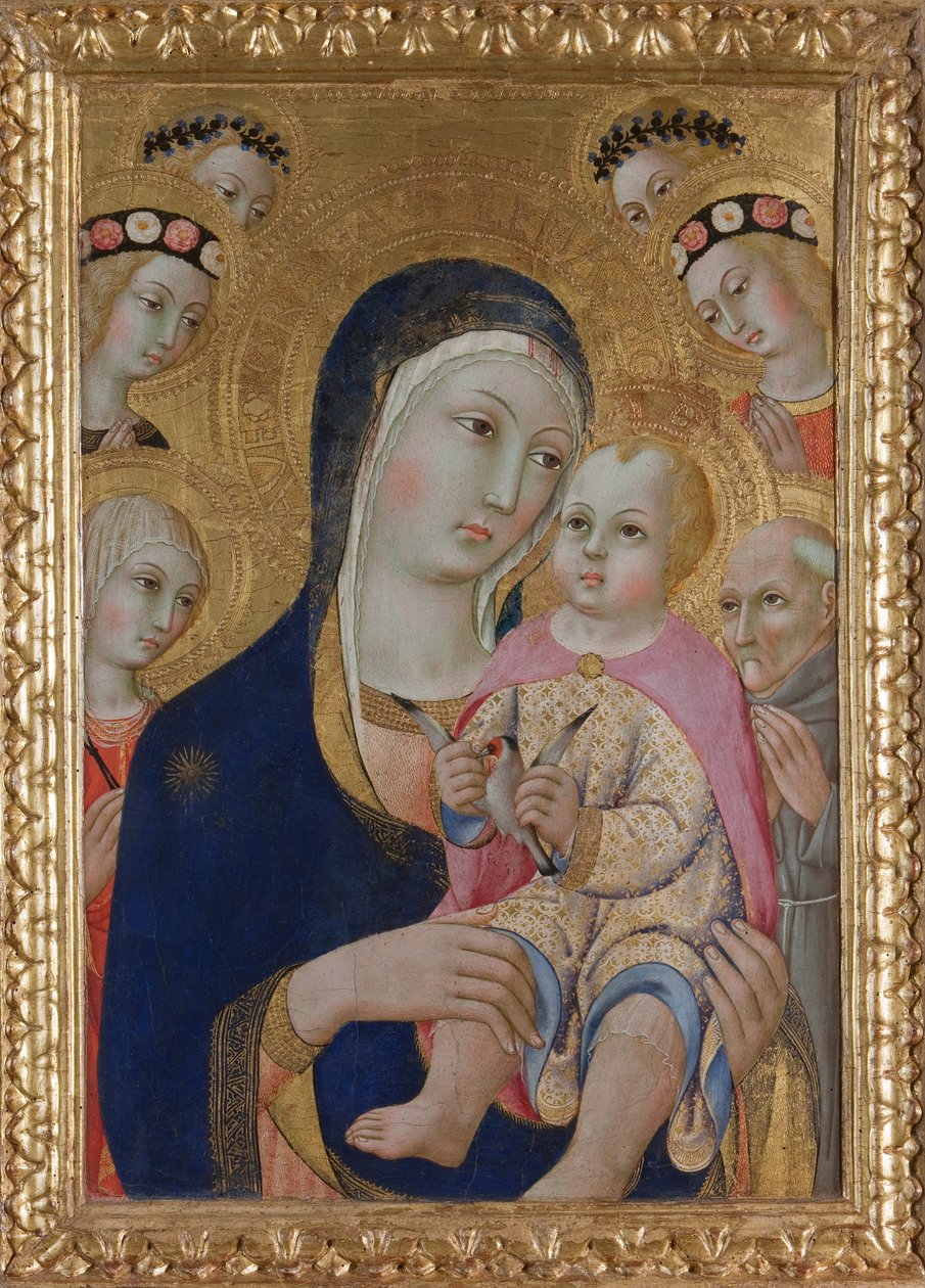 聖母子と聖アポロニアとベルナルディーノと4人の天使、1460年頃 作： サノ・ディ・ピエトロ