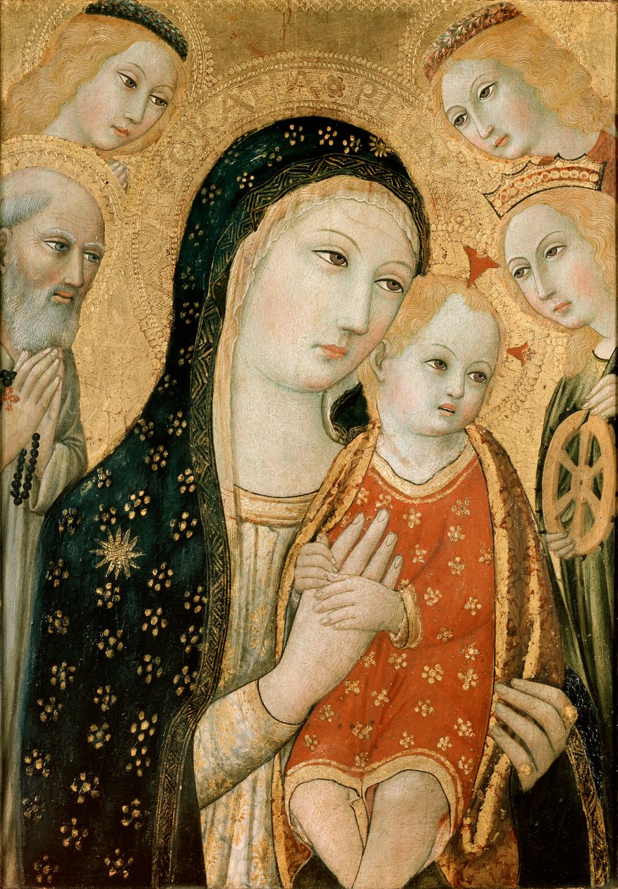 聖ジェロームと聖母子、アレクサンドリアの聖カタリナと二人の天使、c1470 作： サノ・ディ・ピエトロ