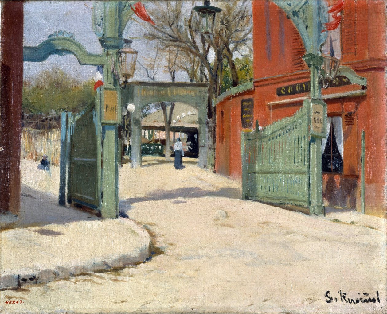 ムーラン・ド・ラ・ギャレットの公園への入り口 - サンティアゴ・ルシノール（1861-1931）の絵画 - 1891 - 油彩・キャンバス - 33,5x41 - カタルーニャ美術館、バルセロナ 作： サンティアゴルシノールイプラット