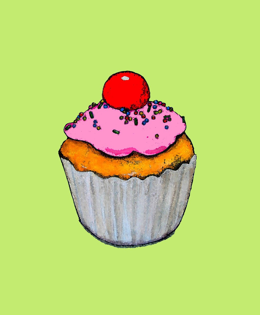 カップケーキ、2009（紙に油とインク） 作： サラ・トンプソン-エンゲルス