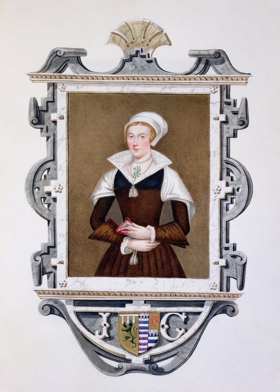 1825年に出版された「エリザベス女王の裁判所の回想録」からのレディジェーングレイ（1537〜54）「9日間の女王」の肖像（紙とトイレ、ガッシュ） 作： エセックスのサラ伯爵夫人