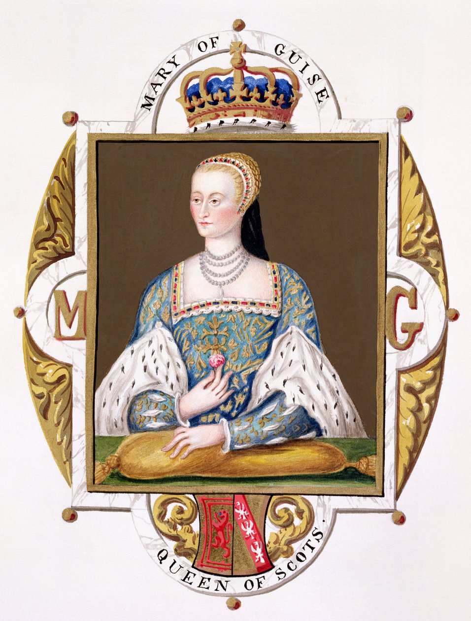 1825年に出版された「エリザベス女王の回顧録」からのスコットランドの女王（1515-60年）の肖像画 作： エセックスのサラ伯爵夫人
