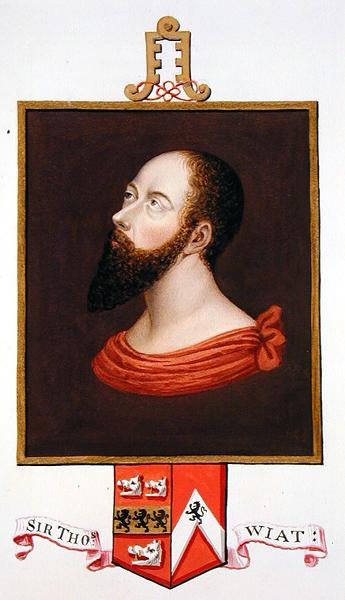Thomas Wyatt the Elder（c.1503-d.1542）の肖像（1825年に出版されたHans Holbein the Younger（c.1485-1543）のパネルの後に描かれた「Memoirs of the Court of the Queen Elizabeth」より）（水彩、ガッシュ、紙 作： エセックスのサラ伯爵夫人