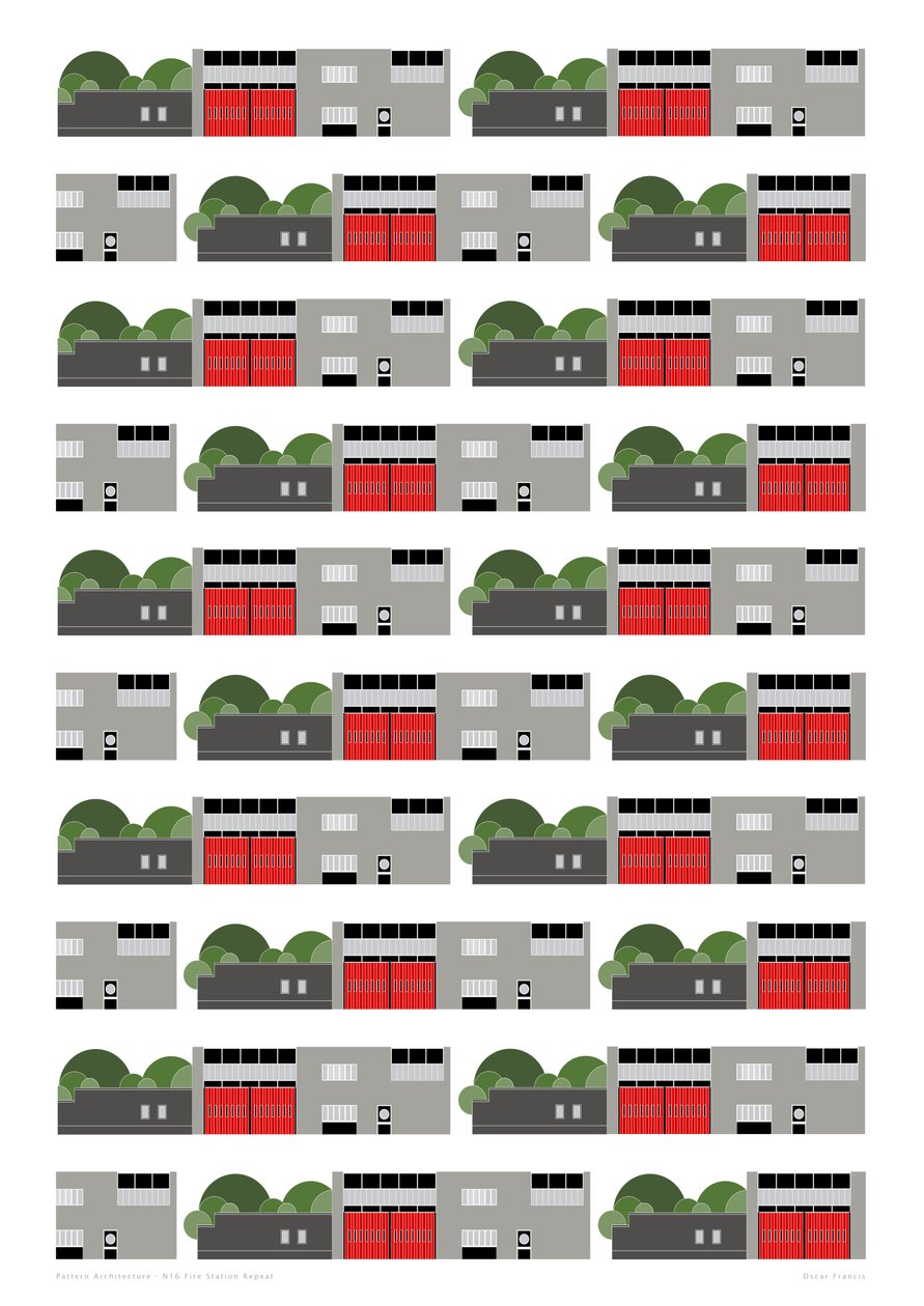 Fire Station Repeat Print, 2014（グラフィック・ジクレー版画） 作： サラ・エヴァンス