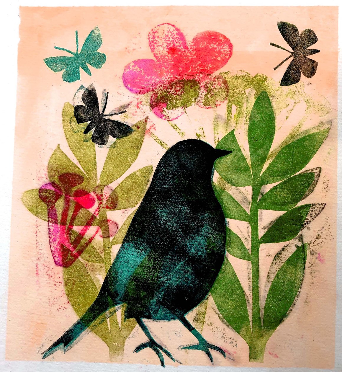 鳥と蝶,2019（インクモノプリント 作： サラ・トンプソン-エンゲルス