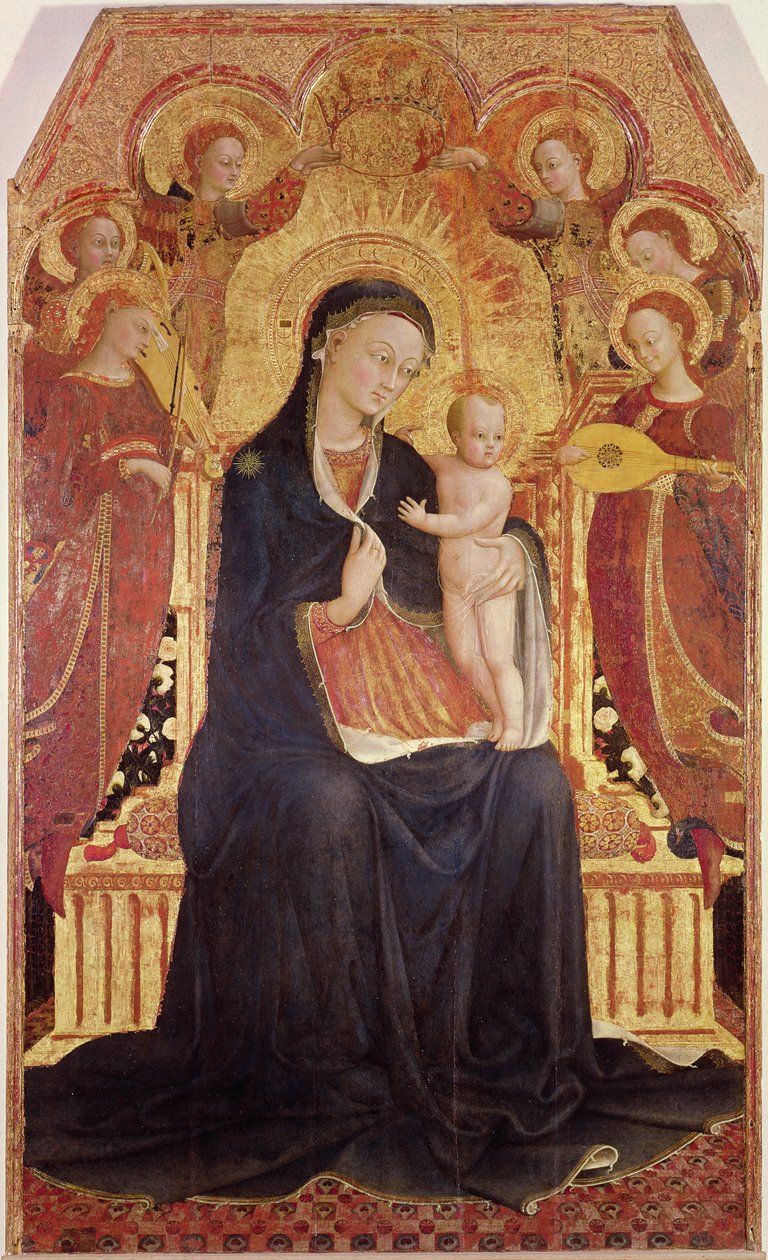 マドンナと子はシックスエンジェルスに即位、祭壇画の中央パネル、1437-44（95743の詳細） 作： ステファノ・サセッタ