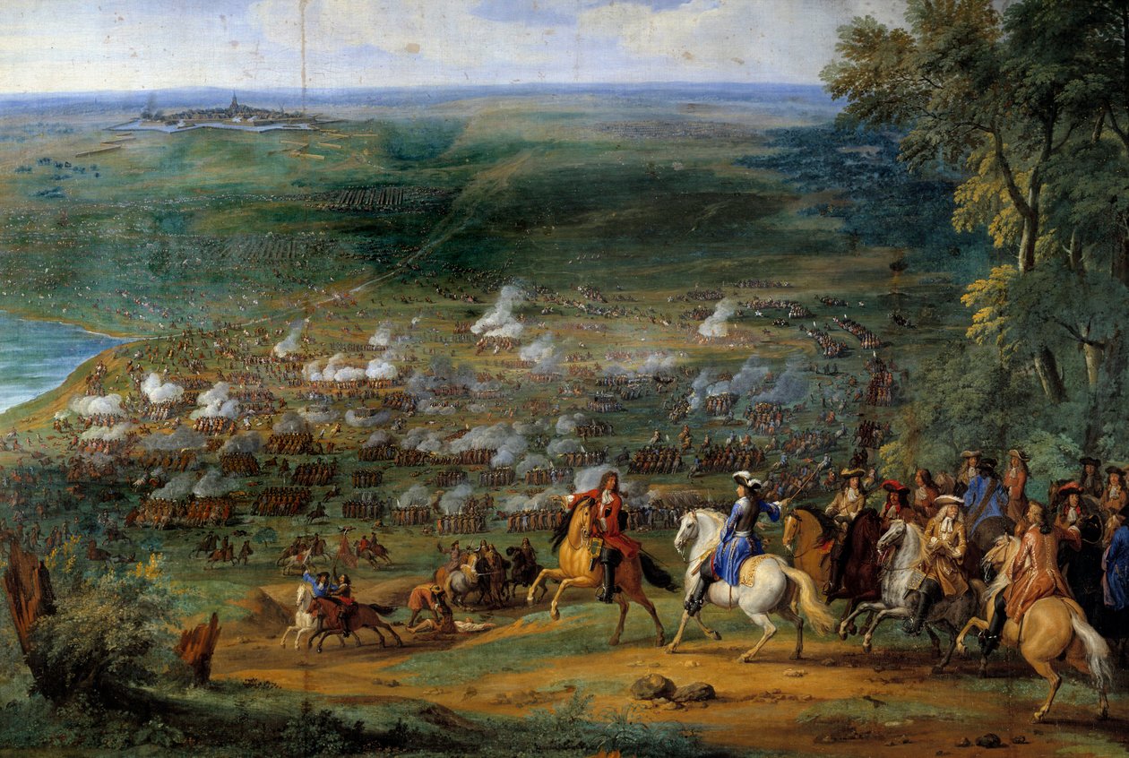 三十年戦争：「1643年5月19日、エンギエン公爵のフランス軍とフランシスコ・デ・メロのスペイン軍が対戦したロクロイ（Rocroi）の戦いの眺め」詳細、ソーヴール・ル・コント（Leconte, Le Comte, Lecomte）（1659-1694）の絵画。 作： ソヴール・ル・コンテ