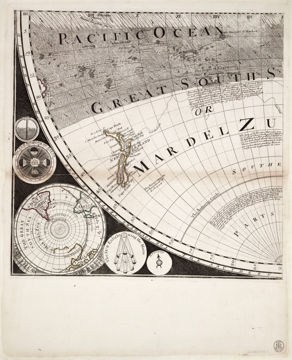 新しい正しい世界地図（断面）、1774年頃（カラー版画） 作： セイヤー＆ベネット