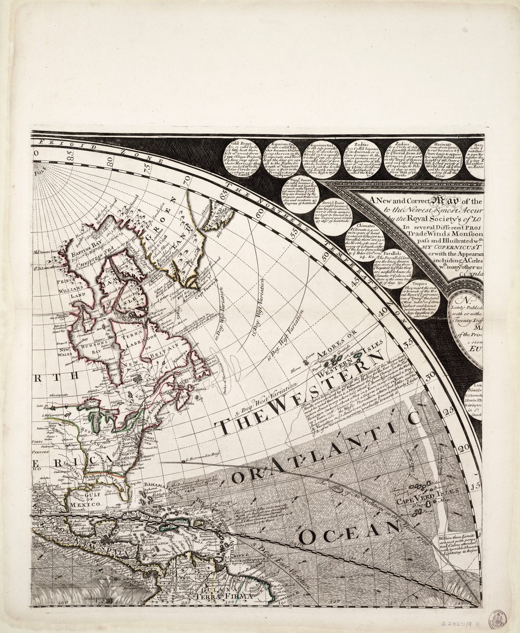新しい正しい世界地図（断面）、1774年頃（カラー版画） 作： セイヤー＆ベネット