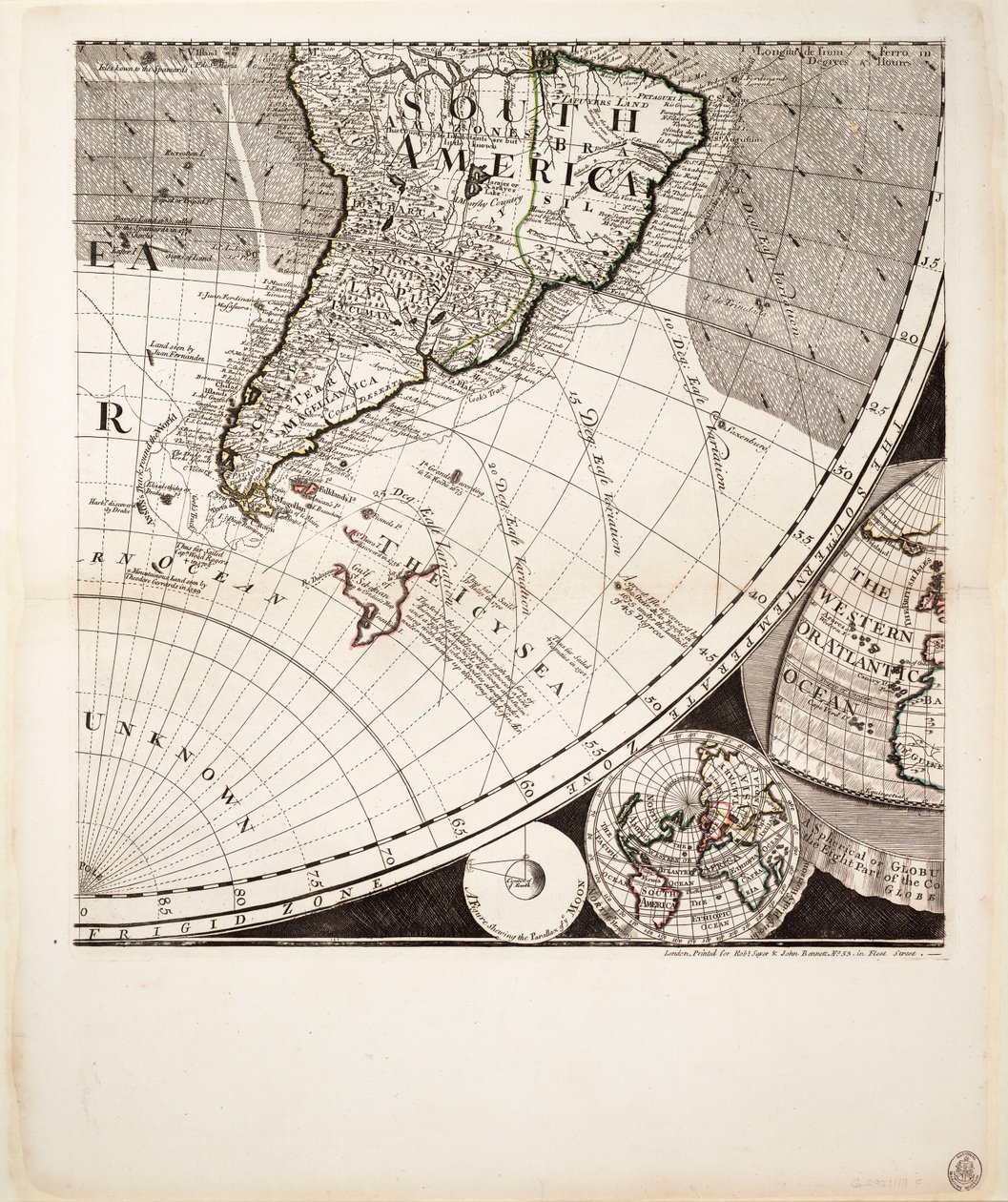 新しい正しい世界地図（断面）、1774年頃（カラー版画） 作： セイヤー＆ベネット