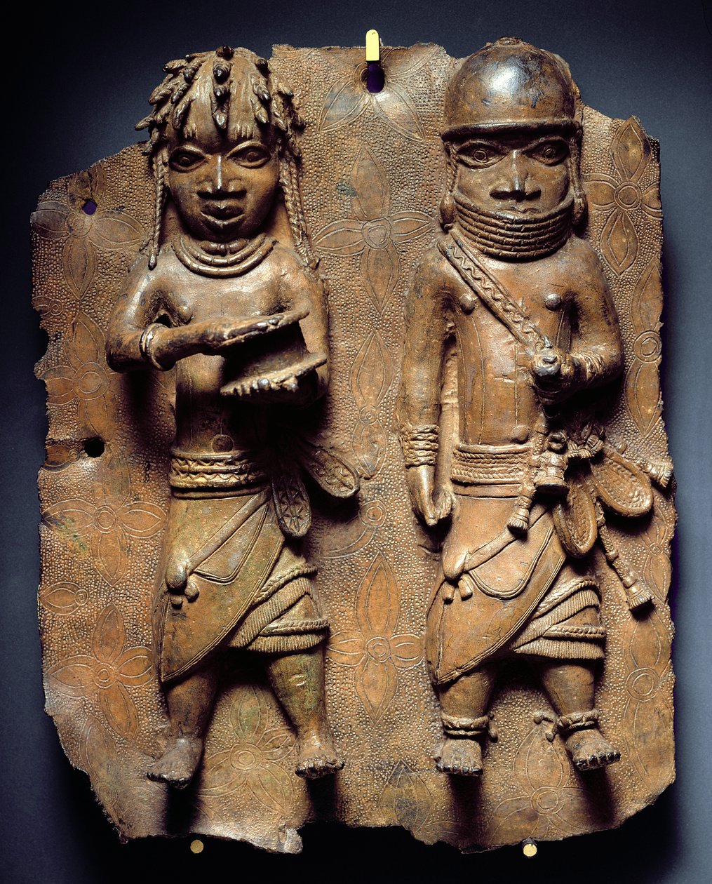 Benin Plaque, rituaali Oban mystisen voiman vahvistamiseksi, Nigeria (messinki) 作： 学校アフリカ