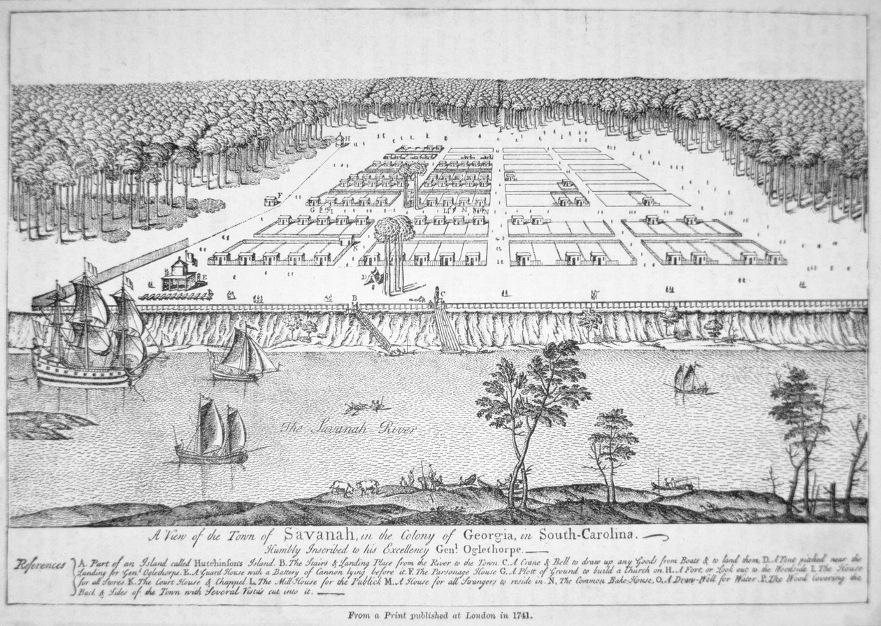 1741年のジョージア州サバンナの風景（リトグラフ 作： アメリカ人学校
