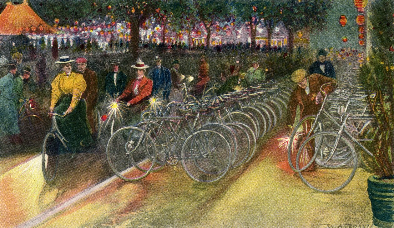 ヘンリー・コリンズ・ブラウンの「In the Golden Nineties」より、ニューヨークのサイクリストたち、1890年頃 作： アメリカ人学校