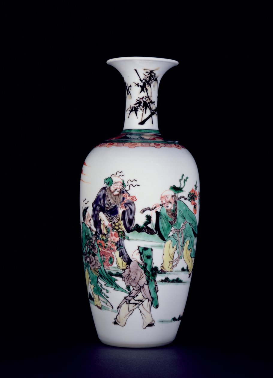 ファミーユ・ベルテ・エナメルで装飾された中国磁器の花瓶（ポーセリン 作： 学校の中国語