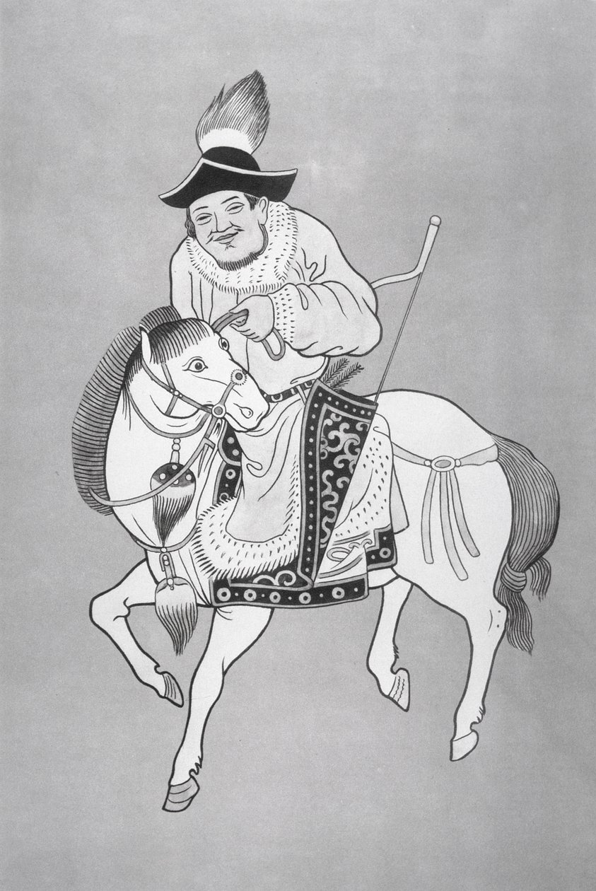 中国の絵を参考にしたモンゴルの馬の射手（リトグラフ 作： 学校の中国語