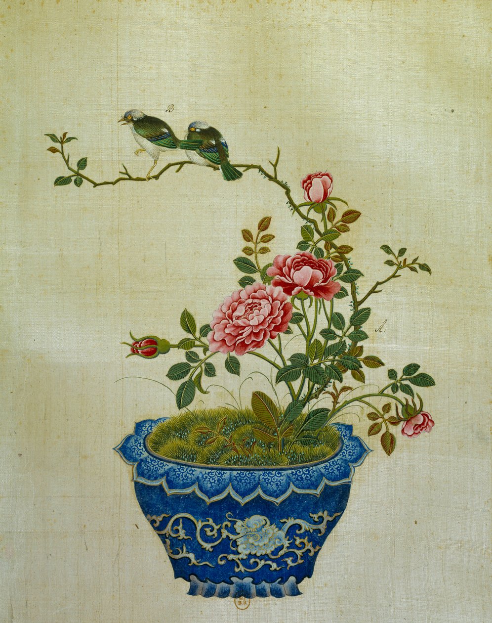 アートチャイナ：シルクの花や鳥に絵を描く。匿名 作： 学校の中国語