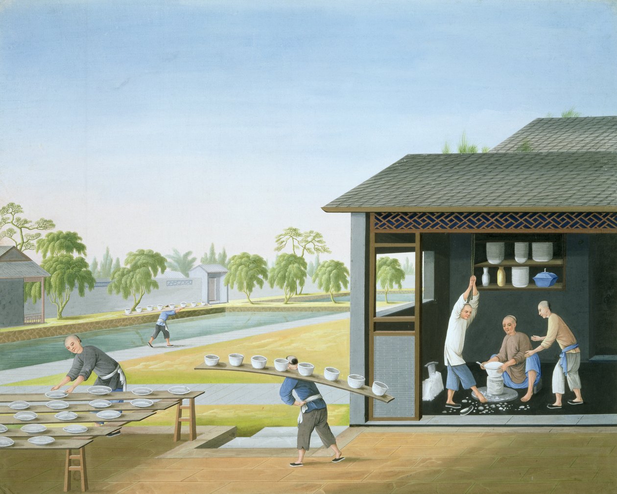 磁器製造、中国、1820年頃（紙にグワッシュ） 作： 学校の中国語