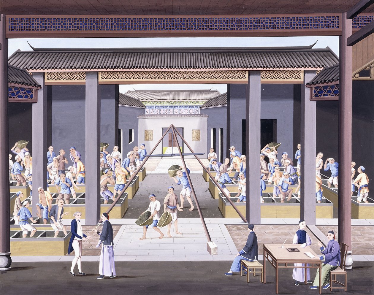 お茶をたたく、1800年頃（重い原産の紙にガッシュの絵） 作： 学校の中国語
