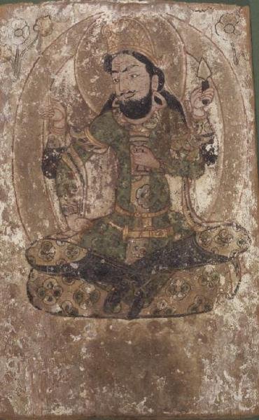 Roustem、シルクの神、中国のトルキスタン、紀元前 6 ～ 7 世紀 (木製パネルに絵画) 作： 学校の中国語