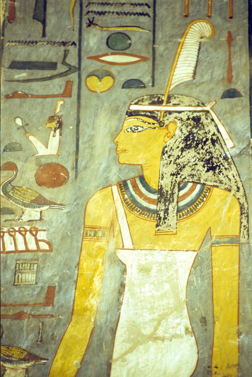 古代エジプト、彫刻／絵画、ラメセス1世の墓、テーベ、ダチョウの羽を持つ真実と正義の女神マアト（写真） 作： 学校エジプト人